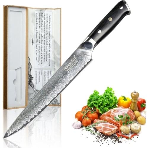 SUNNECKO 8'' inch Slicing Kitchen Chef Knife Japanese Damascus VG10 Steel Razor Sharp Strong Blade G10 Handle Cutting Tools Gift