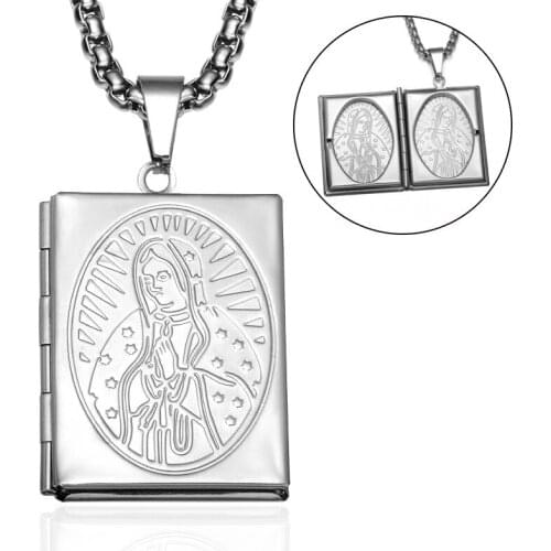Gold Silver Color Virgin Mary Necklace Pendant for Men Woman Open Book Photo Frame Necklaces Memory Romantic Love Jewelry Gifts