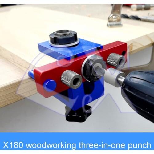 X180 three-in-one puncher wood board punching round dowel plate locator novice woodworking furniture processing tool