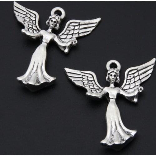 10pcs Silver Color Angels With Wings Charms Guardian Angel Pendant Jewelry Making DIY Handmade Findings Accessories A3377