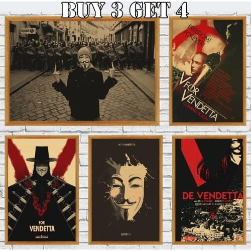 Classic Hackers Movie Poster V For Vendetta Kraft Paper Poster Modern Wall Art Pictures Living Room Study Decor Posters