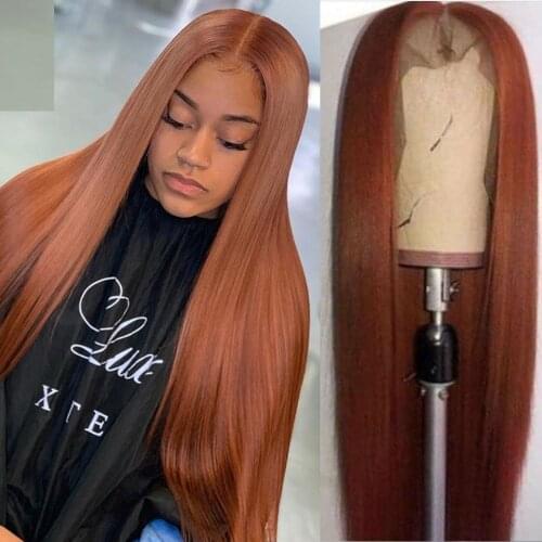 Straight Lace Front Wigs For Women Orange Brown 13x4 Closure Wig with Baby Hair Brazilian Straight Human Hair Wigs Middle Part