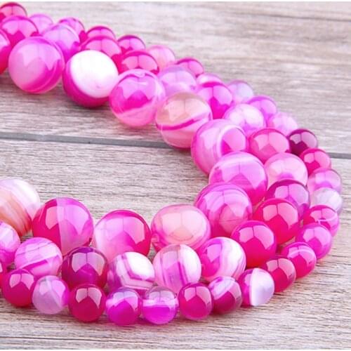 Rose Pink Smooth loose beads Natural Agates Round stone beads For Jewelry Making handmade bracelet necklace 6/8/10/12MM gifts