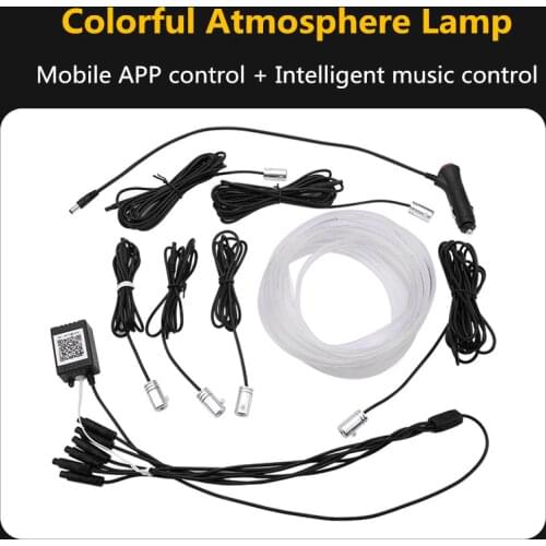 Car Interior Ambient Light Voice Sound Neon RGB LED Strip Light 6M/10M Multicolor Bluetooth Phone Control Atmosphere Light 12V