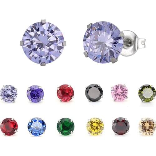 6mm Round Shape 14 Colors Cubic Zirconia Stone Stud Earrings 316L Stainless Steel Earrings For Women Fashon Jewelry (EA102255)