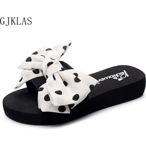 Size 41 High Heel Slippers Women Summer Big Bow Shoes Beach Wedges Shoes for Women Platform Slippers Sliders Shoes Women Comfort