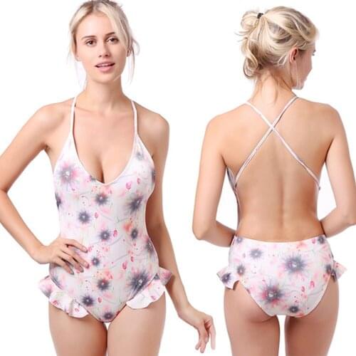 Ruffle One Piece Swimsuit High Waist Bathing Suit Print Swimwear Lotus Beachwear Retro Vintage Swimming Suit Floral Bodysuit