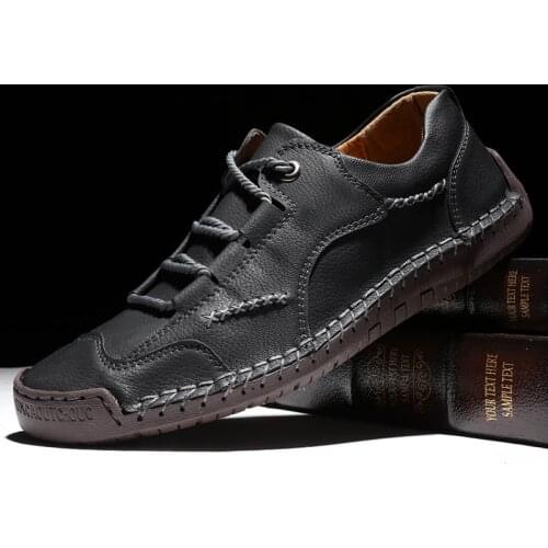 Spring Men Casual Shoes Handmade Leather Loafers Outdoor Mens Shoes Quality Split Leather Flat Moccasins Men Sneakers