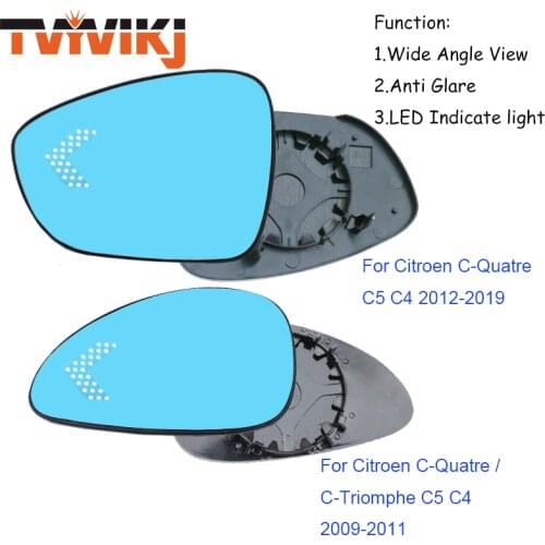 TVYVIKJ Side Rearview Mirror Blue Glass Lens LED Indicate light For 2009-2019 Citroen C-QUATRE Triumph C4L C5 C4 Wide Angle