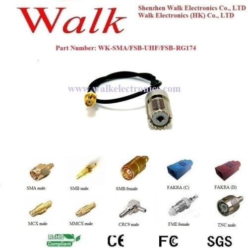 RF cable assembly: SMA female straight to UHF/PL259 female straight with RG174 cable