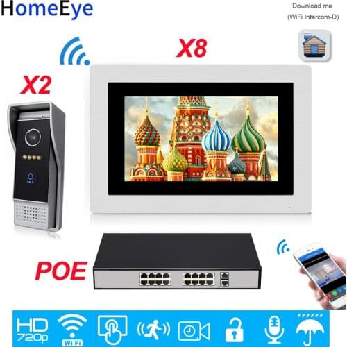720P WiFi IP Video Door Phone Video Intercom 2 to 8 POE Home Access Control System Android IOS Phone Remote Unlock Touch Screen