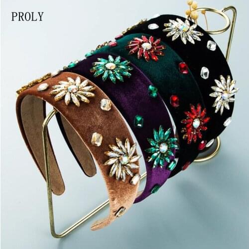 PROLY New Fashion Women Headband Baroque Rhinestone Hairband Wide Side Flower Hairband Top Quality Party Hair Accessories