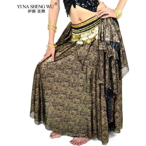 10 Colors Women Belly Dance Wear Long Maxi Skirts Bellydance Accessories Bronzing Fabric Skirts with Ruffles Tribal Bellydance