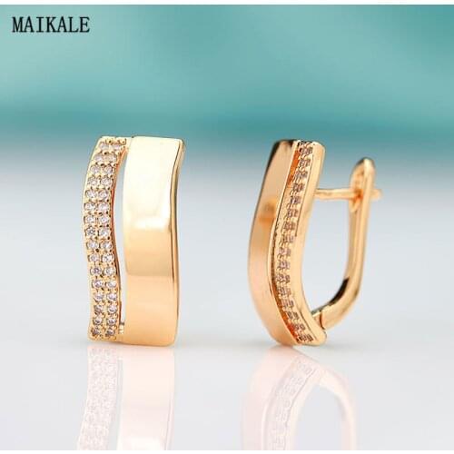 MAIKALE Trendy Charm Cubic Zirconia Stud Earrings for Women Zircon Gold Clip on Earings New Fashion Korean Jewelry Gift