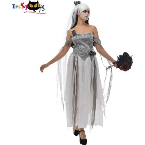 Eraspooky Sexy Gothic Ghost Bride Dress Cosplay Women Halloween Costume For Adult Scary Day of the Dead Festival Fancy Dress