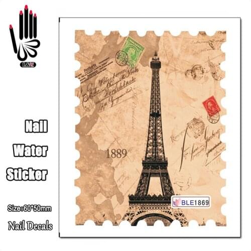 1 Sheet BLE1869 Eiffel Tower Stamp Designs Nail Sticker Full Cover Nail Art Water Transfer Sticker Decal Decoration