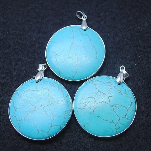1pc new blue howlite stone pendants blue turquoise beads round shape pendants for lovely womens jewelry making findings top sel