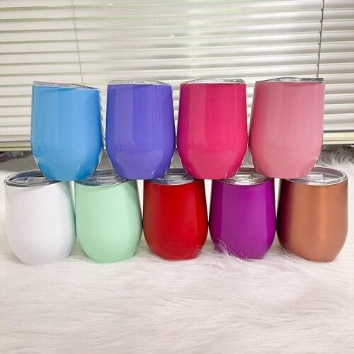 12oz Wine Tumbler Egg Shape Beer Cup 304 Stainless Steel Mugs Double Wall Coffee Mug With Sealed Lids