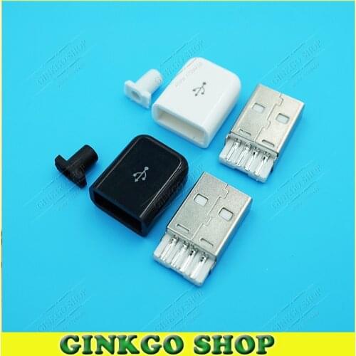 50sets/lot 3 in 1 DIY weldable Male USB plug, White and Black color, weldable USB male plug for apple style