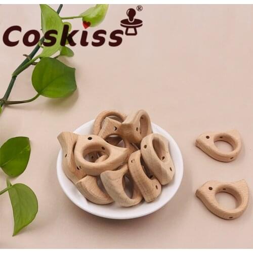 Coskiss 50pcs Beech Wooden Bow Beads BPA Free Wooden Teethers Toys Wooden Teether Wooden Teething Bead Baby Teether