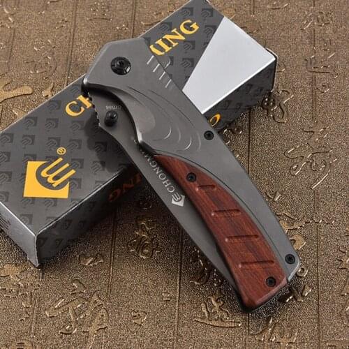 8.2'') Folding Knife 7CR17Mov Wood Blade Tactical Camping Knife Combat Rosewood Steel Handle Survival Pocket Knives EDC tool