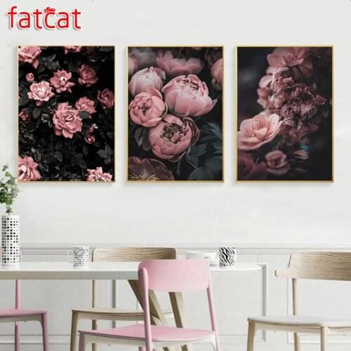 FATCAT 5d diy diamond painting pink flower rose full square round drill mosaic embroidery sale triptych home decoration AE497