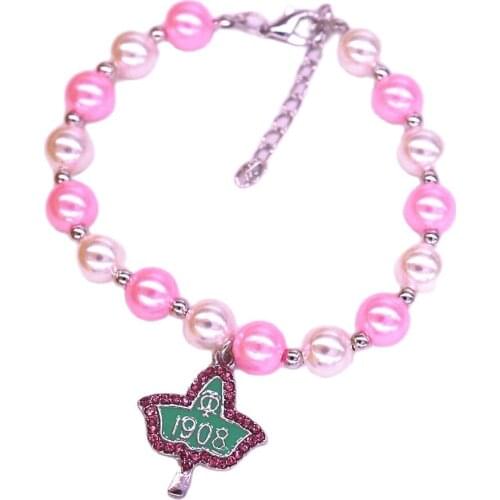 White Pink Imitation Pearl Sorority IVY 1908 Bracelets Adjust