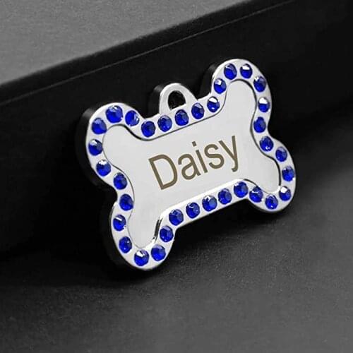 Bone Dog Tag Rhinestone Engraved Dog ID Name Customized Collar Pet ID Tag for Cat Puppy Dog Tag Pendant Keyring Pet Accessories
