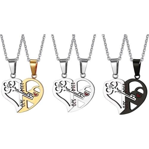 Blesiya 2Pcs 316 Stainless Steel Puzzle Matching Heart Key Pendant Necklace