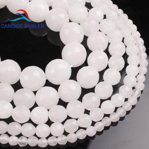 Natural Gem Stone Beads Faceted White Jades Loose Beads 4 6 8 10 12MM Diy Charms Bracelet Beads For Jewelry Making