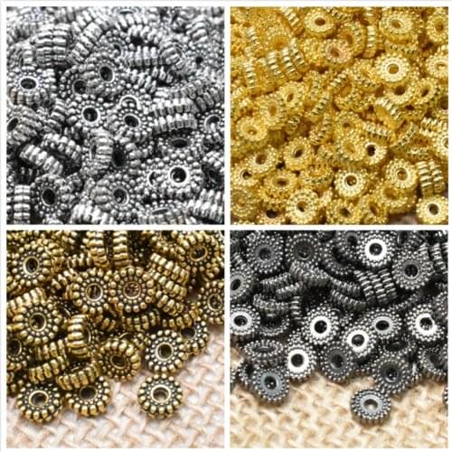 Wholesale 6mm 50pcsTibetan Metal Spacer Round Charm Beads Silver Gold Spacer Beads Fit DIY Bracelet Jewelry Making Findings