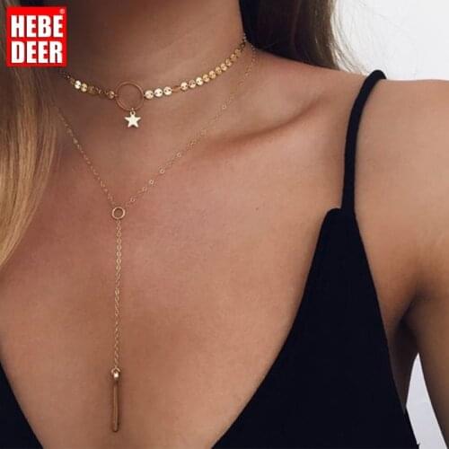 HebeDeer Multilayer Star Necklace Chain Women Temperament Star Pendant Link Chain Jewelry Bohemia Trendy Girl Tassel Collier