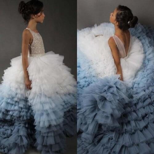 Colorful Ruffles Tier Flower Girls Dresses Beading Top Backless Child Photogray Gowns Kids Pageant Dress