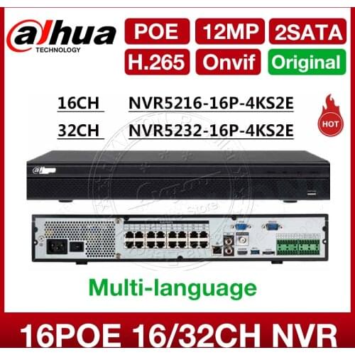 DHL Dahua Original NVR5216-16P-4kS2 NVR5232-16P-4kS2 16/32CH 12MP 1U 16PoE 4K&H265 Lite Network Video Recorder NVR5216-16P-4KS2E