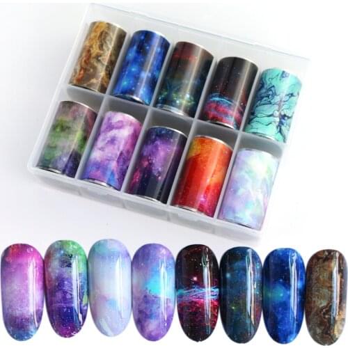 ERUIKA 10 Types Holographic Starry Sky Decal Sticker for Nails Transfer Foils Slider Wraps DIY Flexible Adhesive Nail Art Decor