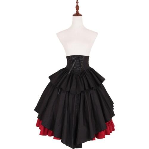 Gothic Lolita Skirt Black and Red Layered Lace Up Women Bottom