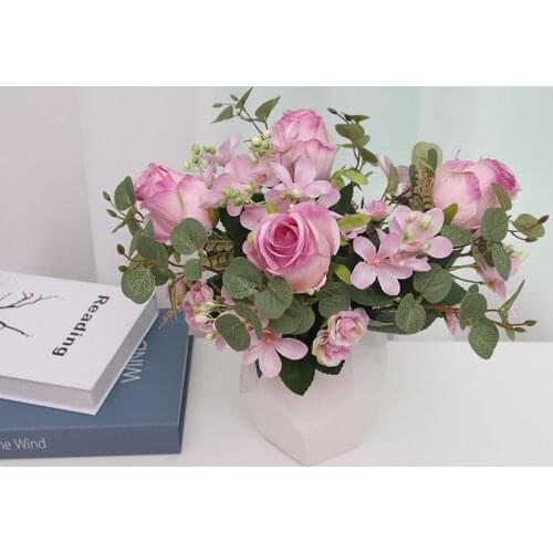 5 prongs of artificial rose flower true touch artificial bouquet artificial flower wedding decoration flower home garden decorat