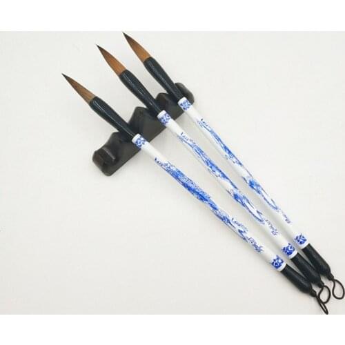 1pc Chinese Writing Brush Blue White Porcelain Pattern Brush Chinese Calligraphy Watercolor Painting Brush Multiple Hairs