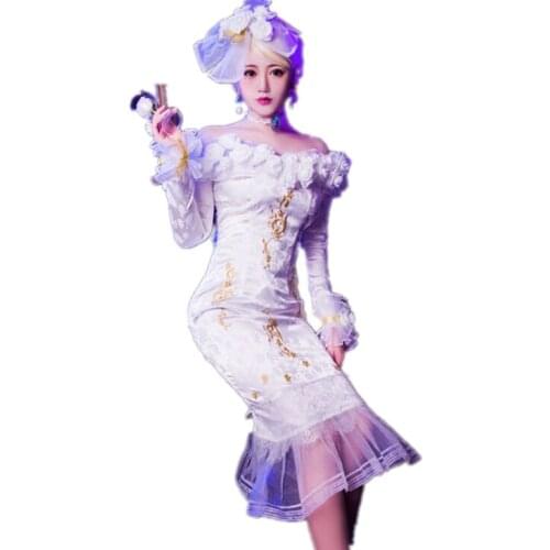 Game Identity V Vera Nair Cosplay Costume No more tonight Wedding Dress White Dress Halloween Costumes