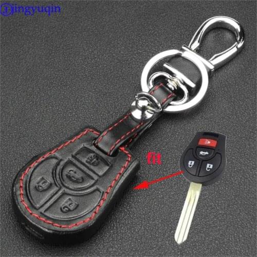 4 Button Leather Car Key Cover For Nissan Tidda Livida X-Trail Qashqai Teana March Remote Fob Shell Cover Keychain Protector Bag