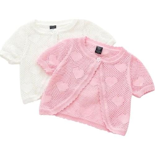 Summer Girls Cardigan Knitting Thin Baby Girl Jacket Cardigan Shawl Short-sleeved Beach Coat 1-7Yrs Baby Toddler Girl Clothes