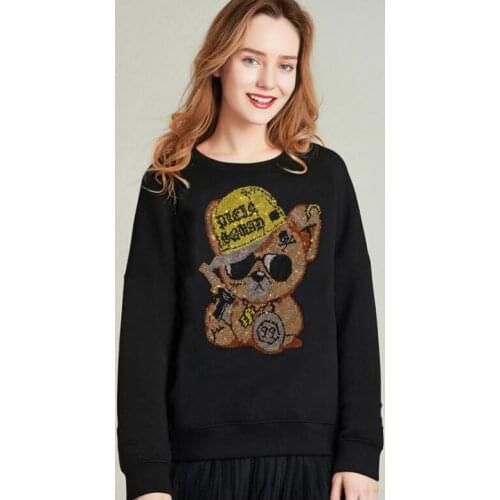 Best quality Sweatshirt Women Rhinestone Long Sleeve Hoodie Autumn winter Sweatshirts drop ship design