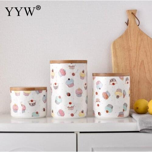 Sweet Kitchen Jars Storage Bottles Household Food Storage Container Grains Nuts Cans Cake Pattern Ceramic Bulk Product Jar Bank