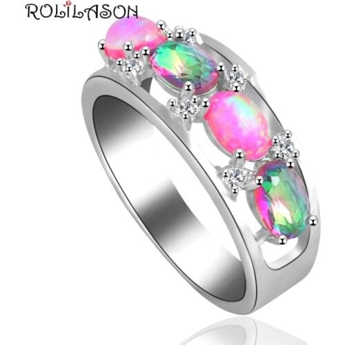 ROLILASON Multicolor Designer New arrival Purple fire Opal silver plated Stamped Rings jewelry USA SIZE #6#6.75#8#9 OR615