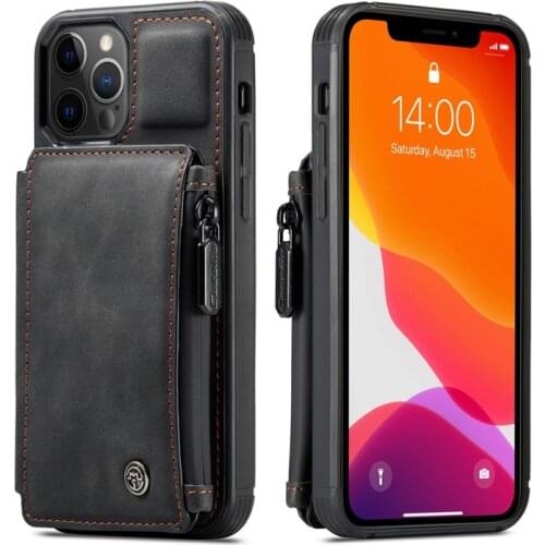 For iPhone12 Pro Multifunction Zipper Bag Flip Case iPhone 12 Mini Wallet Stand Phone Card Back Cover With Magnetic Buckle