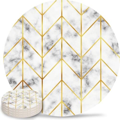 Marble Geometric Herringbone Coaster Heat Resistant Cup Mug Mat Coffee Tea Placemat for Dining Table Kitchen Accessories