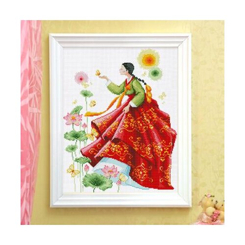 11/14/18/28/25/22/16ct Lovely Counted Cross Stitch Kit A Lady in Korean Traditional Dress Hanbok Oriental Woman Girl SO
