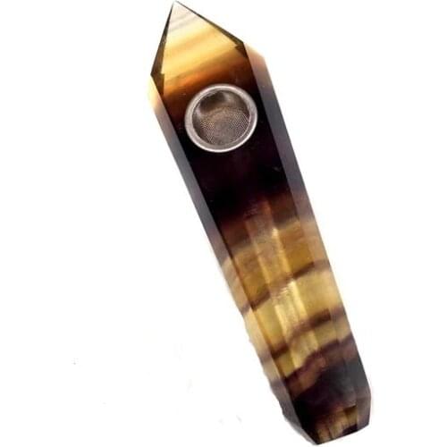 Natural Rock Yellow Fluorite Mineral Quartz Crystal Smoking Pipe Healing
