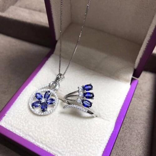 The latest style, natural sapphire suit, 925 silver, personality, ring necklace, gem quality, Australian sapphire