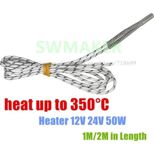 Updated 1M/2M Heater 12V 24V 50W white Heating Tube 6*20mm heat up to 350 for High Temperature Filament Hotend Kit
